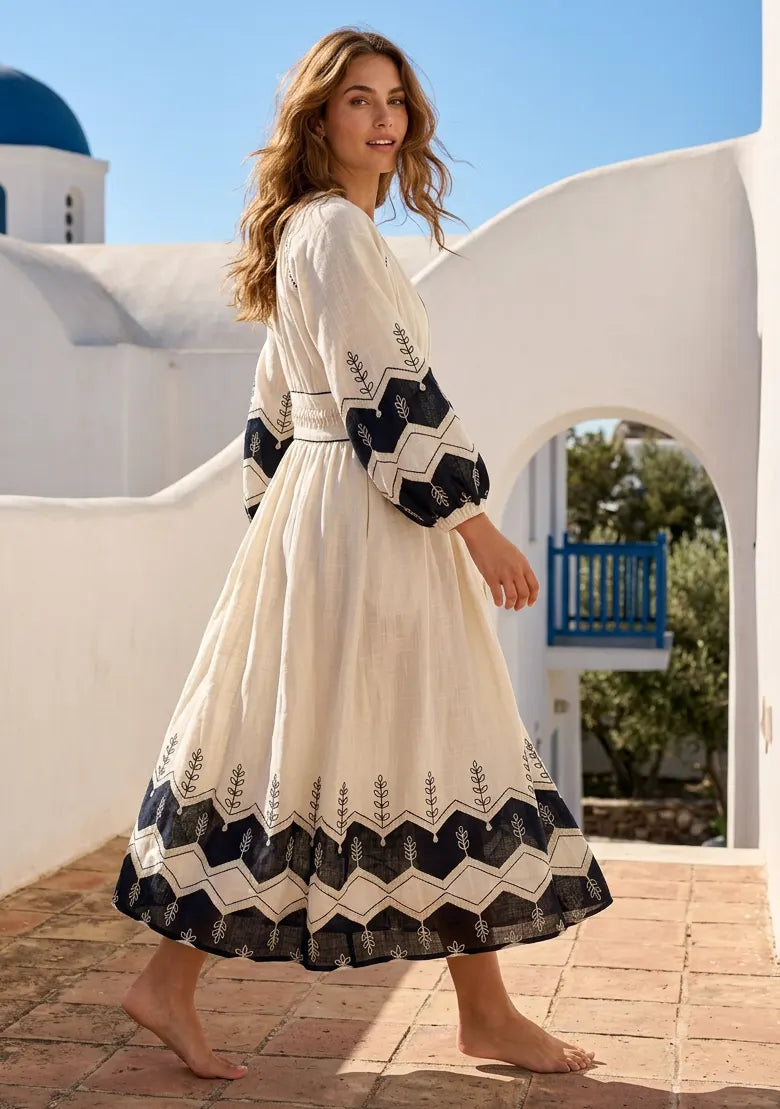 IbBan Women's Cotton Embroidered Long Dress | ibBan Luxury Resort Wear - Hira
