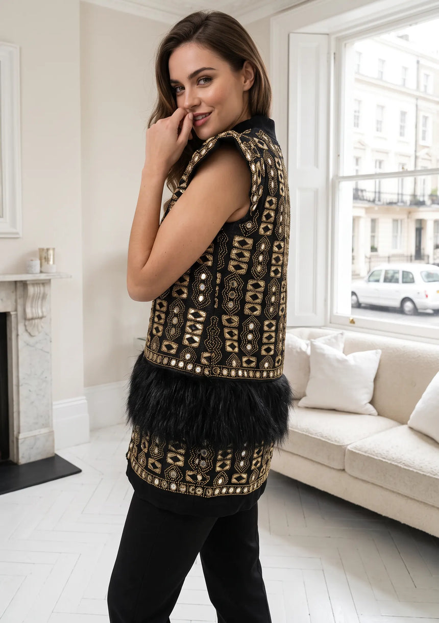 ibBan Women's Luxury Hand Embroidered Winter Vest Coat - Isobel