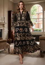 ibBan Luxury Black Beaded & Hand Embroidered Maxi Dress for Women -Zehra