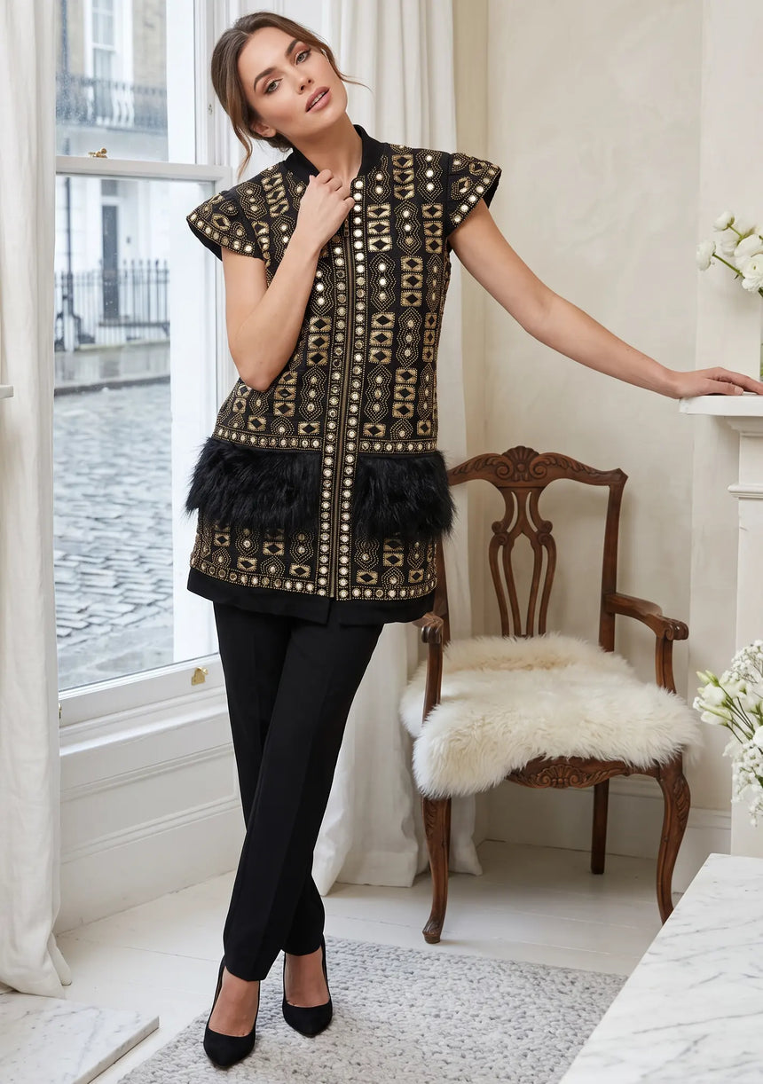 ibBan Women's Luxury Hand Embroidered Winter Vest Coat - Isobel