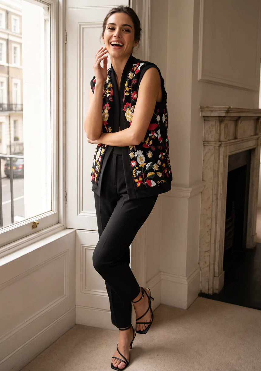 ibBan Women's Hand Embroidered Winter Gilet - Sanya Gilet