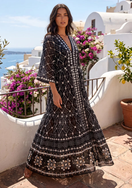 ibBan Hand Embroidered Cotton Maxi Dress | Luxury Boho Resort -Fabiya