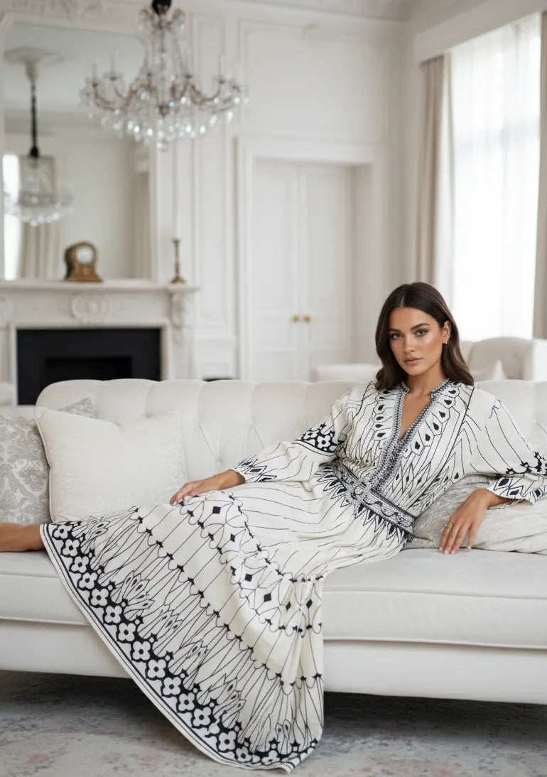 ibBan Cotton Long Tunic Dress with Hand Embroidery - Meerab Long Tunic