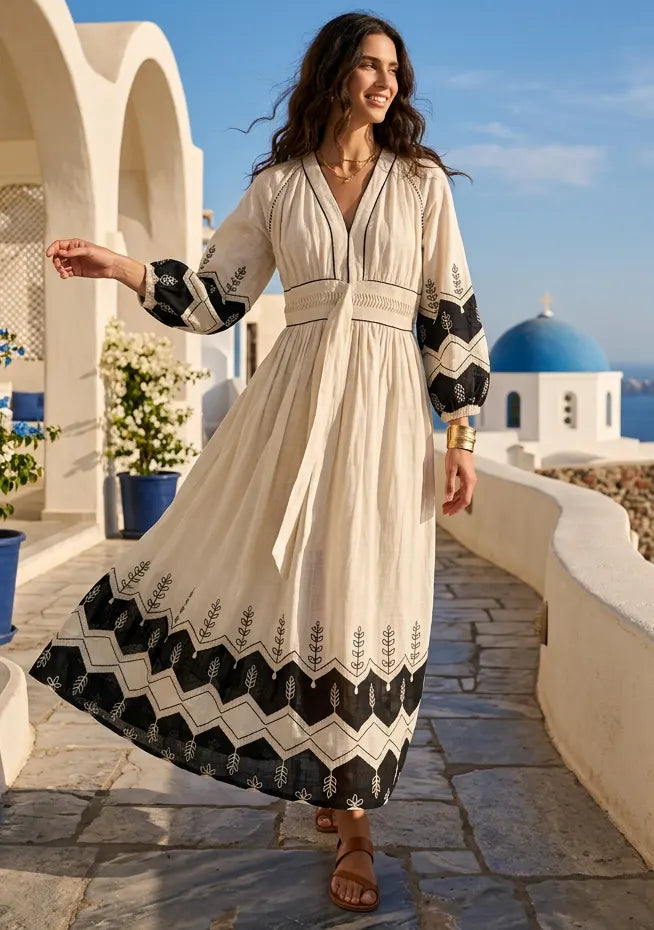 IbBan Women's Cotton Embroidered Long Dress | ibBan Luxury Resort Wear - Hira