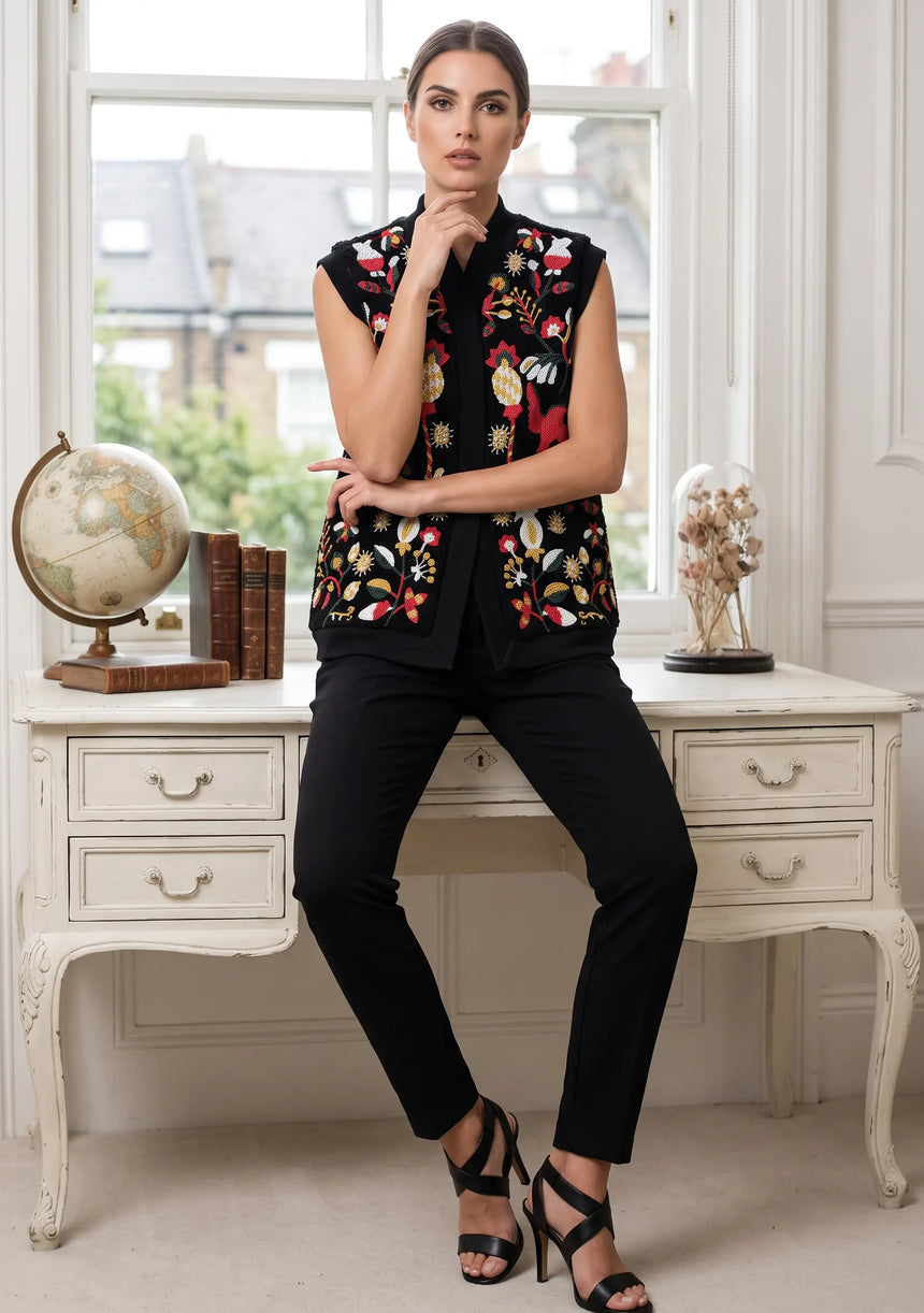 ibBan Women's Hand Embroidered Winter Gilet - Sanya Gilet