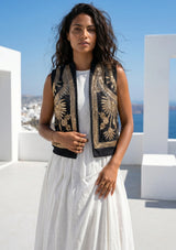 ibBan Hand Embroidered Cotton Canvas Gilet | Luxury Women's Statement Vest - Yara