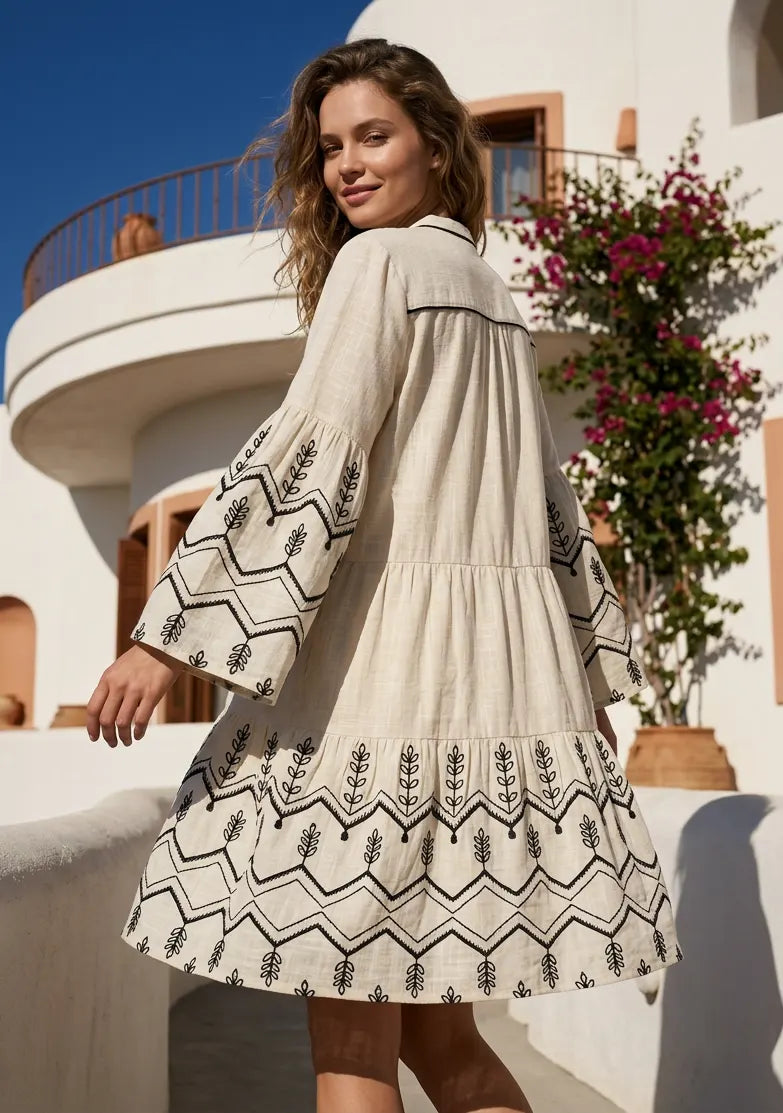 ibBan Cotton Short Tunic with Hand Embroidery-Hira Short Tunic
