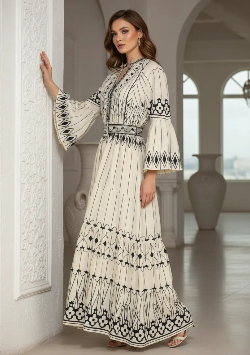 ibBan Cotton Long Tunic Dress with Hand Embroidery - Meerab Long Tunic