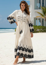 ibBan Cotton Long Tunic Dress with Hand Embroidery - Hira Long Tunic