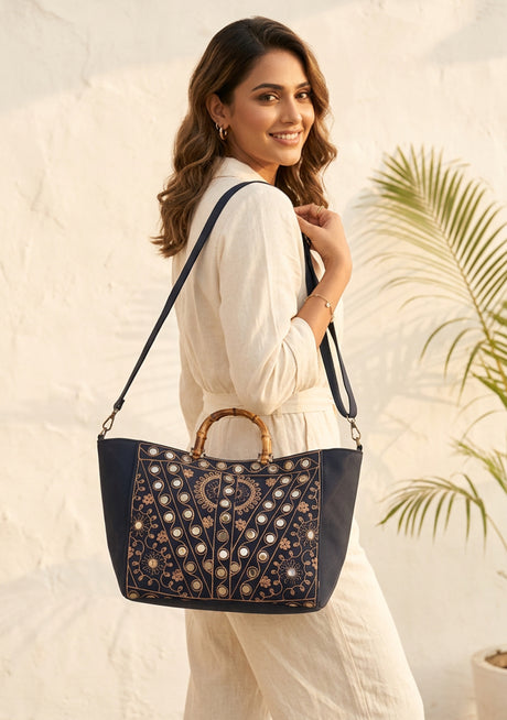 Bolso de Mano de Lona Bordado para Mujer - Nuria