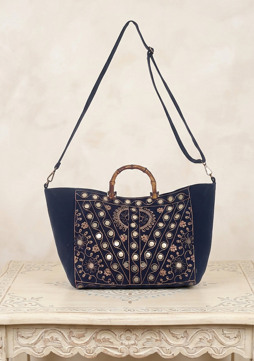 Women's Embroidered Canvas Handbag - Nuria