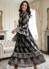 ibBan Hand Embroidered Cotton Lurex Winter Maxi Dress | Luxury Women's Fashion - Sofiya