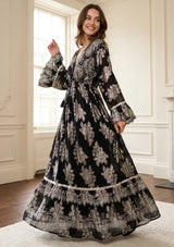 ibBan Hand Embroidered Cotton Lurex Winter Maxi Dress | Luxury Women's Fashion - Sofiya