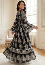 ibBan Hand Embroidered Cotton Lurex Winter Maxi Dress | Luxury Women's Fashion - Sofiya