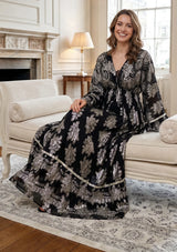 ibBan Hand Embroidered Cotton Lurex Winter Maxi Dress | Luxury Women's Fashion - Sofiya