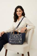 Women's Embroidered Canvas Handbag - Nuria