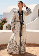 ibBan Printed Cotton Maxi Dress with Hand Embroidery | Luxury Resort Wear - Aizal long dress