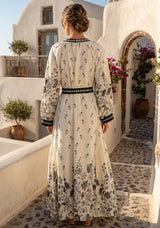 ibBan Printed Cotton Maxi Dress with Hand Embroidery | Luxury Resort Wear - Aizal long dress