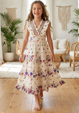 Robe longue en coton à col en V pour fille - Aina
