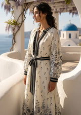 ibBan Printed Cotton Maxi Dress with Hand Embroidery | Luxury Resort Wear - Aizal long dress