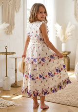 Robe longue en coton à col en V pour fille - Aina