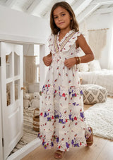 Robe longue en coton à col en V pour fille - Aina