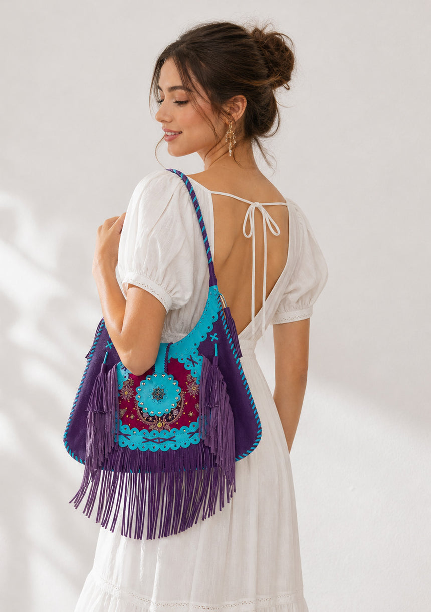 Bolso de cuero bordado para mujer - Ibiza