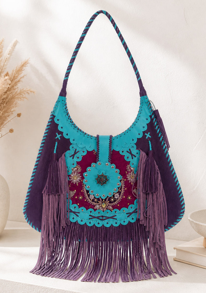 Bolso de cuero bordado para mujer - Ibiza