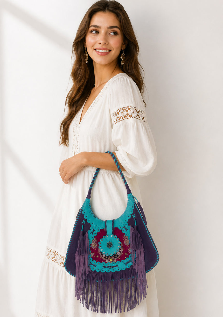 Bolso de cuero bordado para mujer - Ibiza