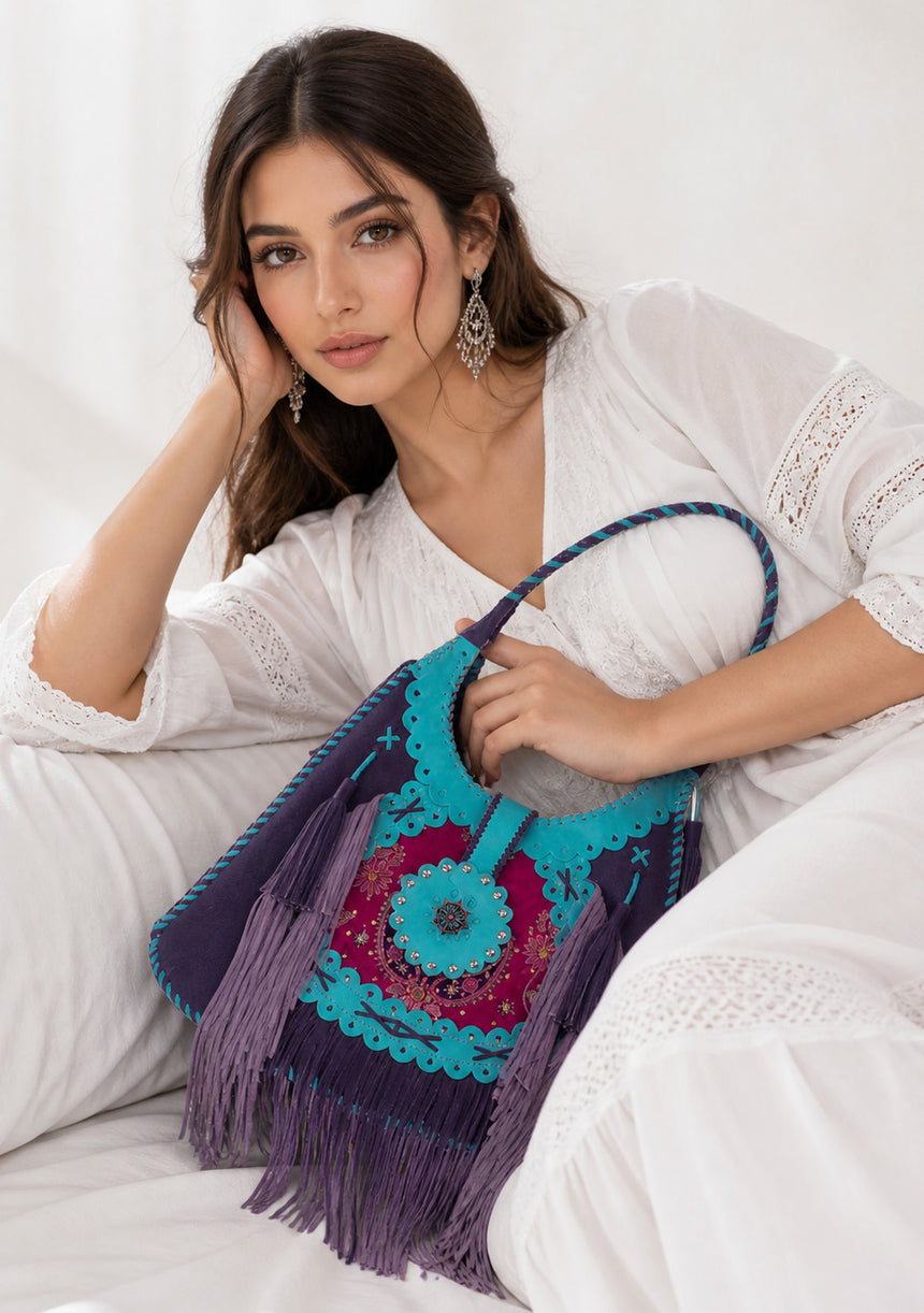 Bolso de cuero bordado para mujer - Ibiza