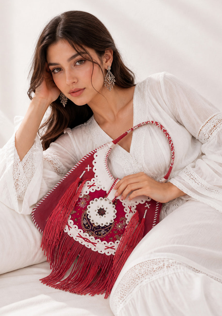 Bolso de cuero bordado para mujer - Ibiza