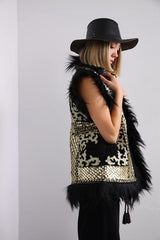 ibBan Hand Embroidered Winter Gilet | Women's Fur Gilet - Alara