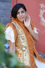 ibBan Hand Embroidered Winter Gilet | Women's Fur Gilet - Alara