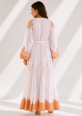 Vestido largo de algodón de cuello redondo para mujer - Naisha