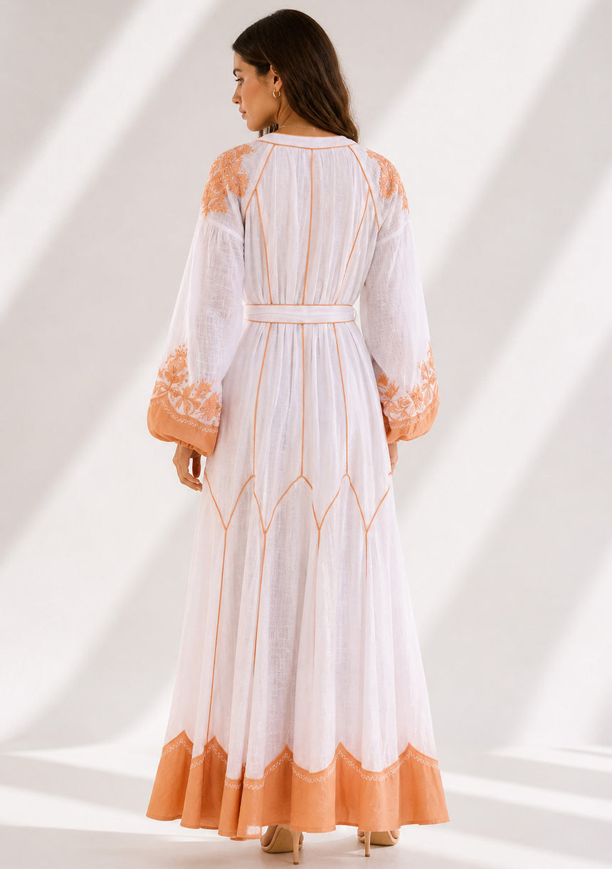 Vestido largo de algodón de cuello redondo para mujer - Naisha