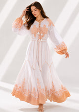 Vestido largo de algodón de cuello redondo para mujer - Naisha