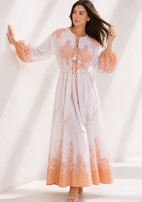 Vestido largo de algodón de cuello redondo para mujer - Naisha