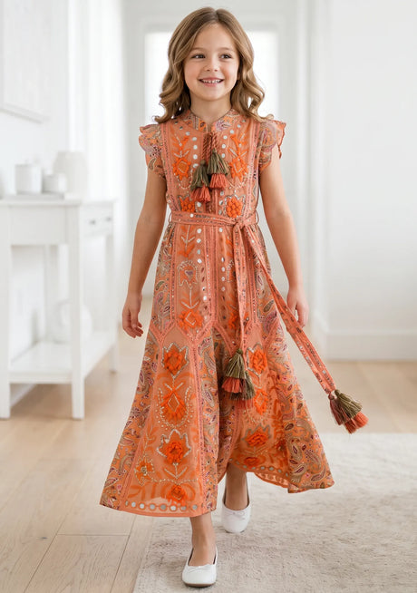 Girls' Shimmer Cotton dress  Round Tie-Up Neck - Seliza
