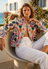 Women's Artisan Hand Embroidery Cotton Canvas Jacket - Ziva