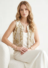 ibBan Hand Embroidered Vest | Luxury Beaded Sleeveless Vest - Vidha