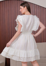 Women's Hand Embroidered Cotton Mini Dress V-Neck - Umida
