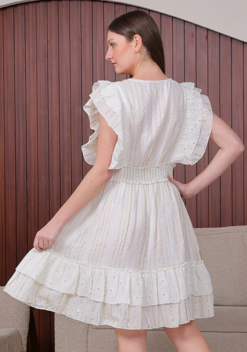 Women's Hand Embroidered Cotton Mini Dress V-Neck - Umida