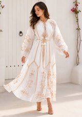 Vestido largo de algodón con cuello redondo para mujer - Bisma
