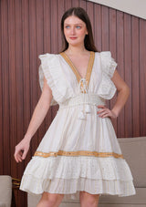 Women's Hand Embroidered Cotton Mini Dress V-Neck - Umida
