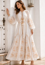Vestido largo de algodón con cuello redondo para mujer - Bisma