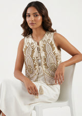 ibBan Hand Embroidered Vest | Luxury Beaded Sleeveless Vest - Vidha