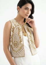 ibBan Hand Embroidered Vest | Luxury Beaded Sleeveless Vest - Vidha