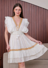 Women's Hand Embroidered Cotton Mini Dress V-Neck - Umida