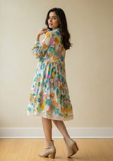 ibBan Printed Cotton Hand Embroidered Short Tunic Dress -Romy