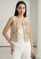 ibBan Hand Embroidered Vest | Luxury Beaded Sleeveless Vest - Vidha